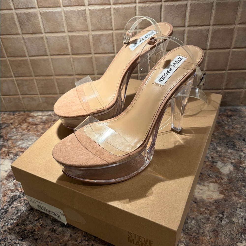 Steve Madden Clear and Tan Heels